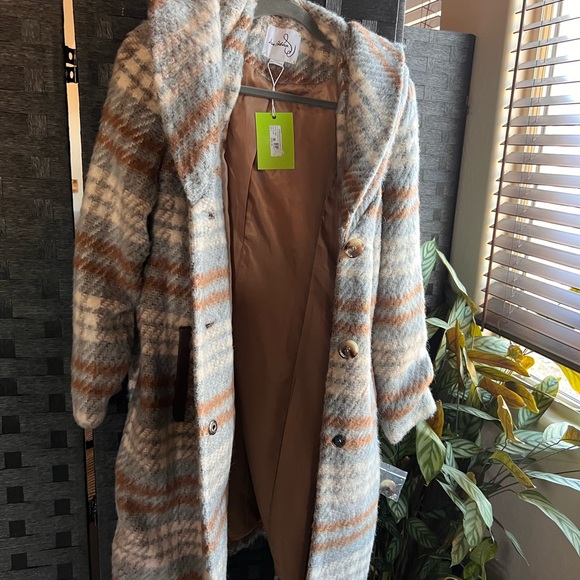 Wool Sam Edelman plaid size small women’s 6 coat jacket trench warm colors - Picture 3 of 5
